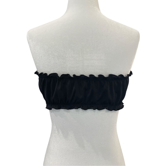 L.A. HEARTS by PACSUN RUFFLED BANDEAU BIKINI TOP - SMALL. BLACK - Picture 3 of 6